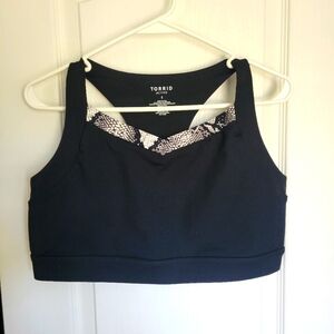 Torrid Black Sports Bra with White Snake Print Accents